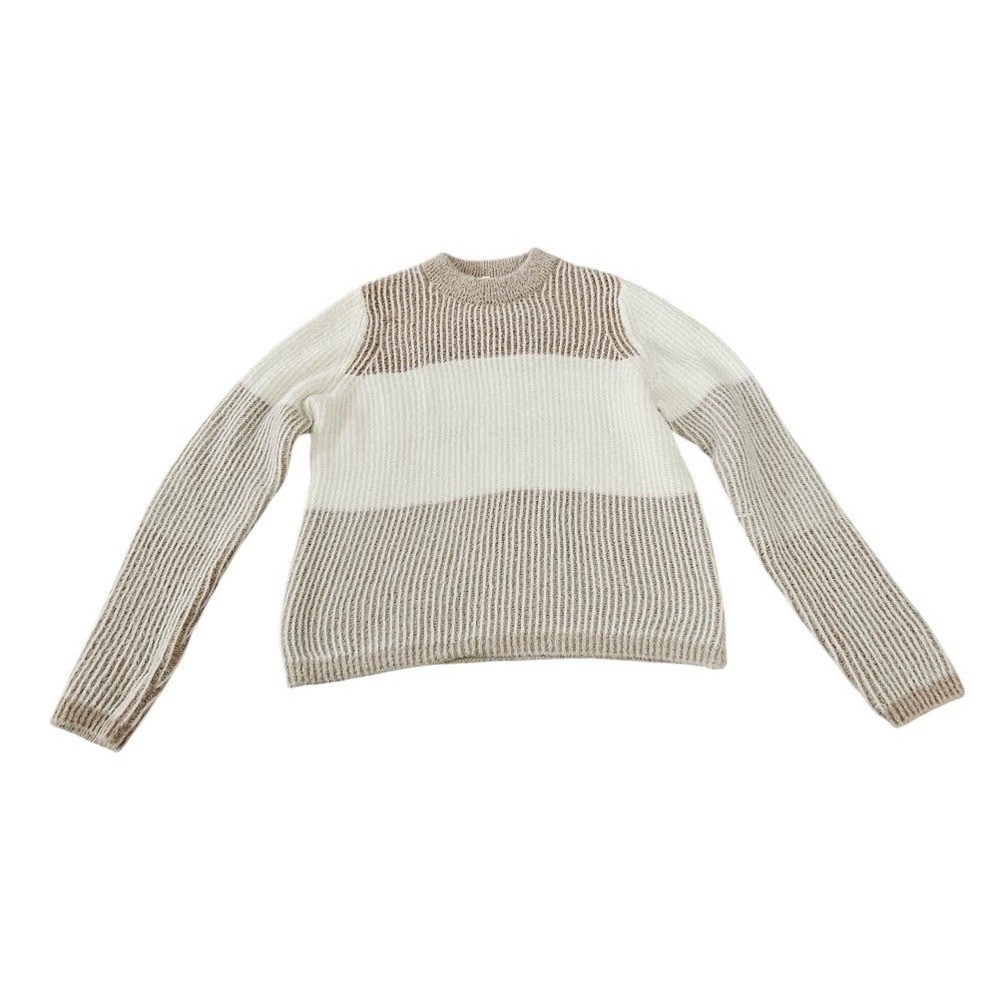 Gentle Fawn Womens Small Colorblock Ribbed Knit Sweater Cream Tan Striped